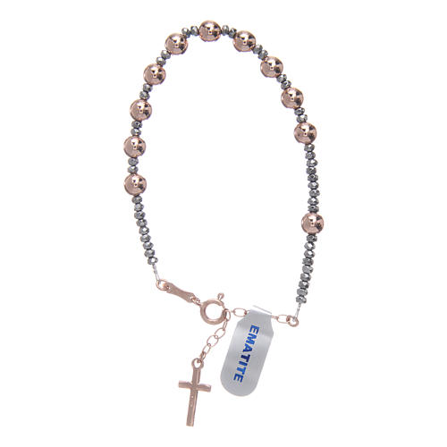 Rosary bracelet in 925 sterling silver with smooth rosè hematite beads 2