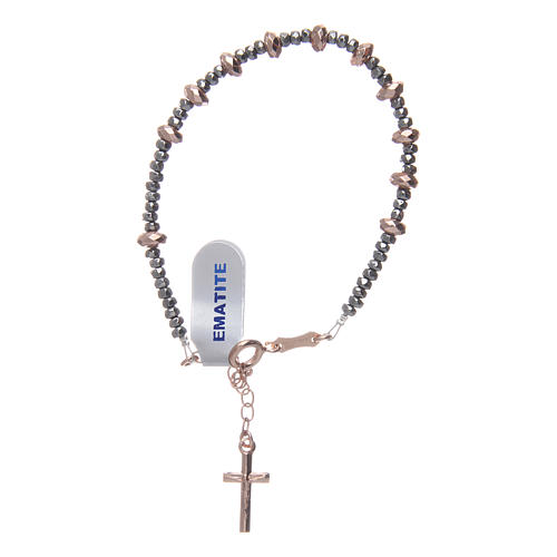 Bracciale rosario argento 925 cavetto palline rondelle ematite rosé sfaccettata 1