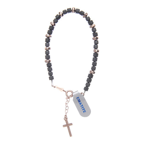 Rosary bracelet in 925 sterling silver with pearl beads and small rosè hematite washers 2