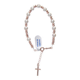 Pulseiras de Prata: Pulseira terço com fio prata 925 pérolas e argolas hematita rosê