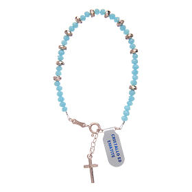 Rosary bracelet in 925 sterling silver with cord in light blue crystal and cipollino marble and small rosè hematite washers