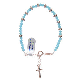 Rosary bracelet in 925 sterling silver with cord in light blue crystal and cipollino marble and small rosè hematite washers
