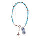 Pulsera rosario plata 925 cable cuentas de cristal azul y arandelas hematites rosada s1