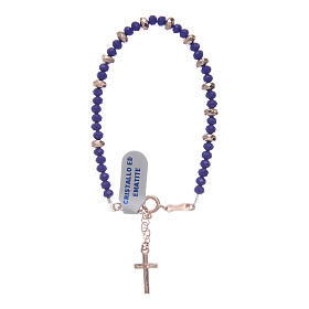 Pulsera rosario plata 925 cable cuentas de cristal azul y arandelas hematites rosada