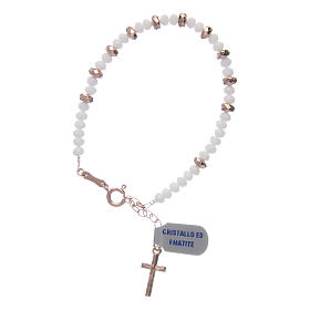 Bracciale rosario argento 925 cavetto cristallo bianco cipollina e rondelle ematite rosé