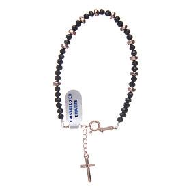Rosary bracelet in 925 sterling silver with cord in black crystal and cipollino marble and small rosè hematite washers