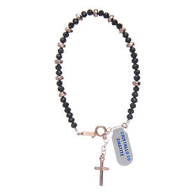 Rosary bracelet in 925 sterling silver with cord in black crystal and cipollino marble and small rosè hematite washers