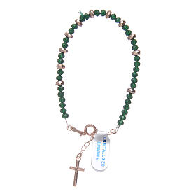 Rosary bracelet in 925 sterling silver with cord in green crystal and cipollino marble and small rosè hematite washers