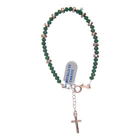 Rosary bracelet in 925 sterling silver with cord in green crystal and cipollino marble and small rosè hematite washers