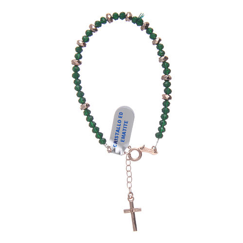 Rosary bracelet in 925 sterling silver with cord in green crystal and cipollino marble and small rosè hematite washers 2