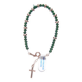 Bracciale rosario argento 925 cavetto cristallo verde cipollina e rondelle ematite rosé