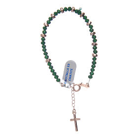 Bracciale rosario argento 925 cavetto cristallo verde cipollina e rondelle ematite rosé