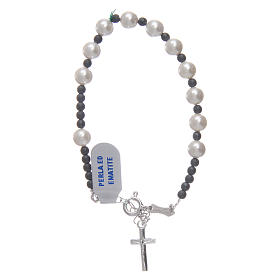 Rosary bracelet in 925 sterling silver with pearls and smooth satinized hematite beads