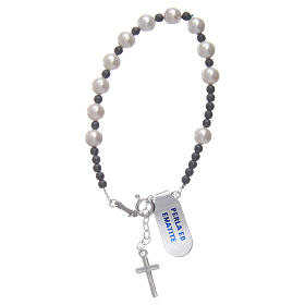 Rosary bracelet in 925 sterling silver with pearls and smooth satinized hematite beads