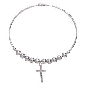 Rosary bracelet in 925 sterling silver with smooth beads sized 5 mm and rhodium