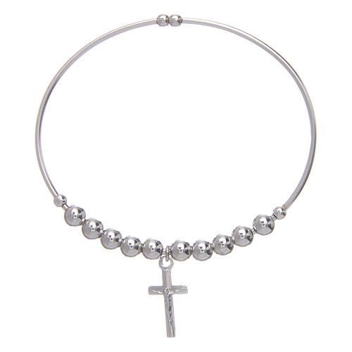 Rosary bracelet in 925 sterling silver with smooth beads sized 5 mm and rhodium 1