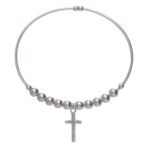 Rosary bracelet in 925 sterling silver with smooth beads sized 5 mm and rhodium 2
