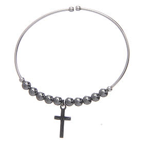 Rosary bracelet in 925 sterling silver with smooth beads sized 5 mm and ruthenium