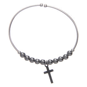 Rosary bracelet in 925 sterling silver with smooth beads sized 5 mm and ruthenium