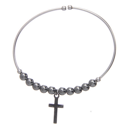 Rosary bracelet in 925 sterling silver with smooth beads sized 5 mm and ruthenium 1
