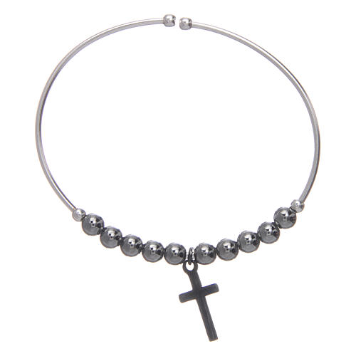 Rosary bracelet in 925 sterling silver with smooth beads sized 5 mm and ruthenium 2