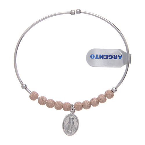 Rosary bracelet in 925 sterling silver rosè with diamond beads and Our Lady of Miracles medalet 1