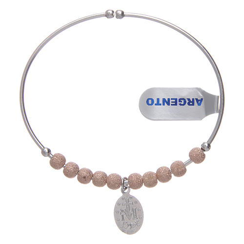 Rosary bracelet in 925 sterling silver rosè with diamond beads and Our Lady of Miracles medalet 2