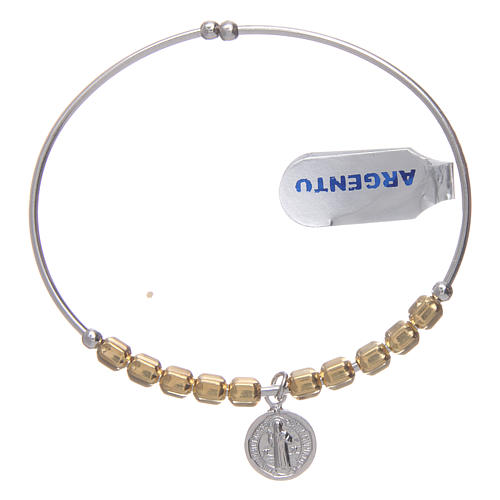 Bracciale rosario argento 925 dorato palline esagonali 5 mm San Benedetto 1