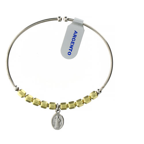 Rosary bracelet in golden 925 sterling silver with hexagonal beads 5 mm and Saint Benedict cross 1