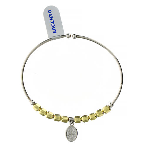 Rosary bracelet in golden 925 sterling silver with hexagonal beads 5 mm and Saint Benedict cross 2