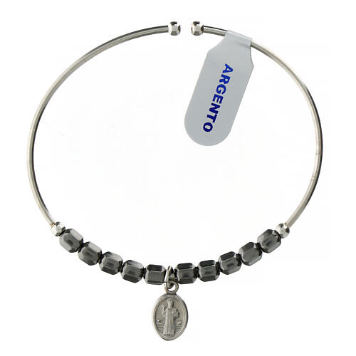 Rosary bracelet in 925 sterling silver and ruthenium with hexagonal beads 5 mm and Saint Benedict cross 1