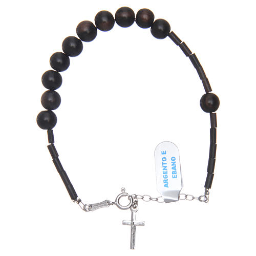 Single decade rosary bracelet ebony 8 mm in silver 1