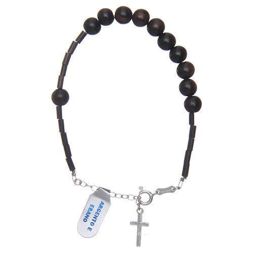 Single decade rosary bracelet ebony 8 mm in silver 2
