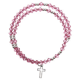 Pulsera rosario plata strass rosa
