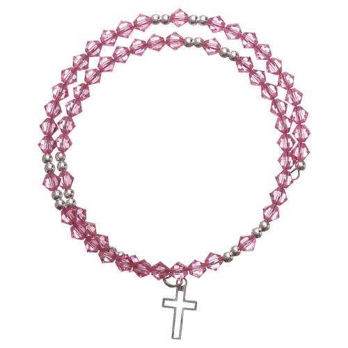 Pulsera rosario plata strass rosa 1