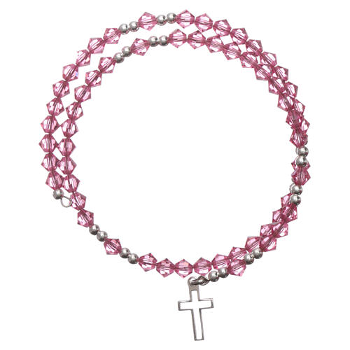 Pulsera rosario plata strass rosa 2