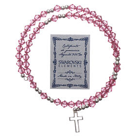 Rosary bracelet in pink crystal metal cross
