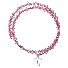 Rosary bracelet in pink crystal metal cross