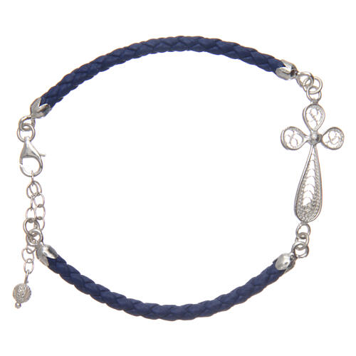 Bracelet in eco leather and filigree cross 925 silver 1