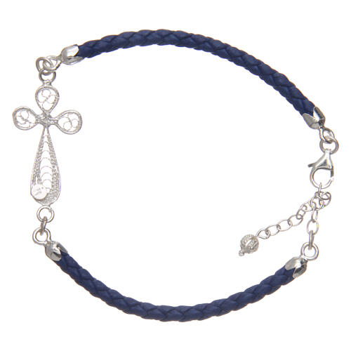 Bracelet in eco leather and filigree cross 925 silver 2
