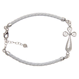 Bracelet in white eco-leather and cross in 925 silver filigree