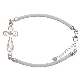 Bracelet in white eco-leather and cross in 925 silver filigree
