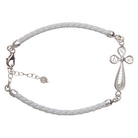 Bracelet in white eco-leather and filigree cross 925 silver