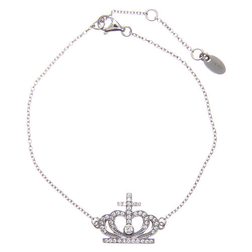 AMEN bracelet in rhodium-plated 925 silver with crown and white rhinestones. 1