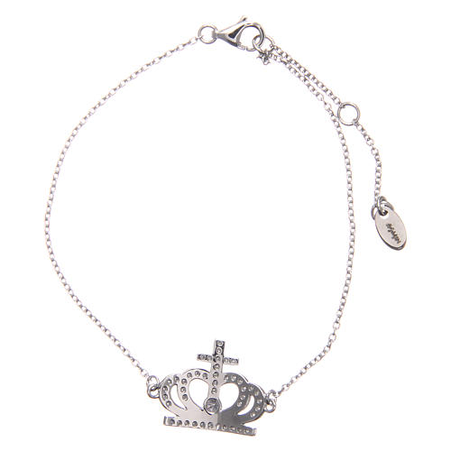 AMEN bracelet in rhodium-plated 925 silver with crown and white rhinestones. 2
