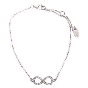 AMEN bracelet in rhodium-plated 925 silver with lemniscate and white rhinestones.