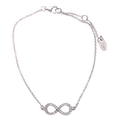 AMEN bracelet in rhodium-plated 925 silver with lemniscate and white rhinestones. 1
