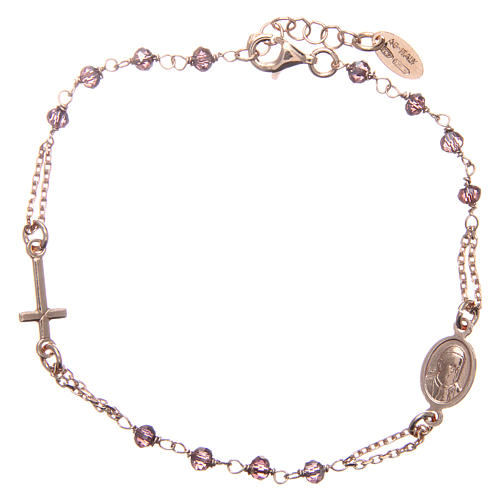 Bracelet AMEN argent 925 rosé médaille croix cristaux violets 2