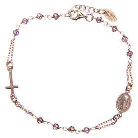 AMEN bracelet in 925 rose silver with cross medal purple crystal