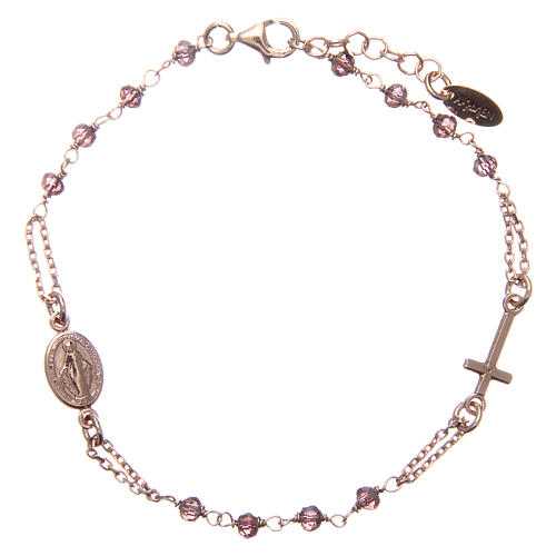 AMEN bracelet in 925 rose silver with cross medal purple crystal 1